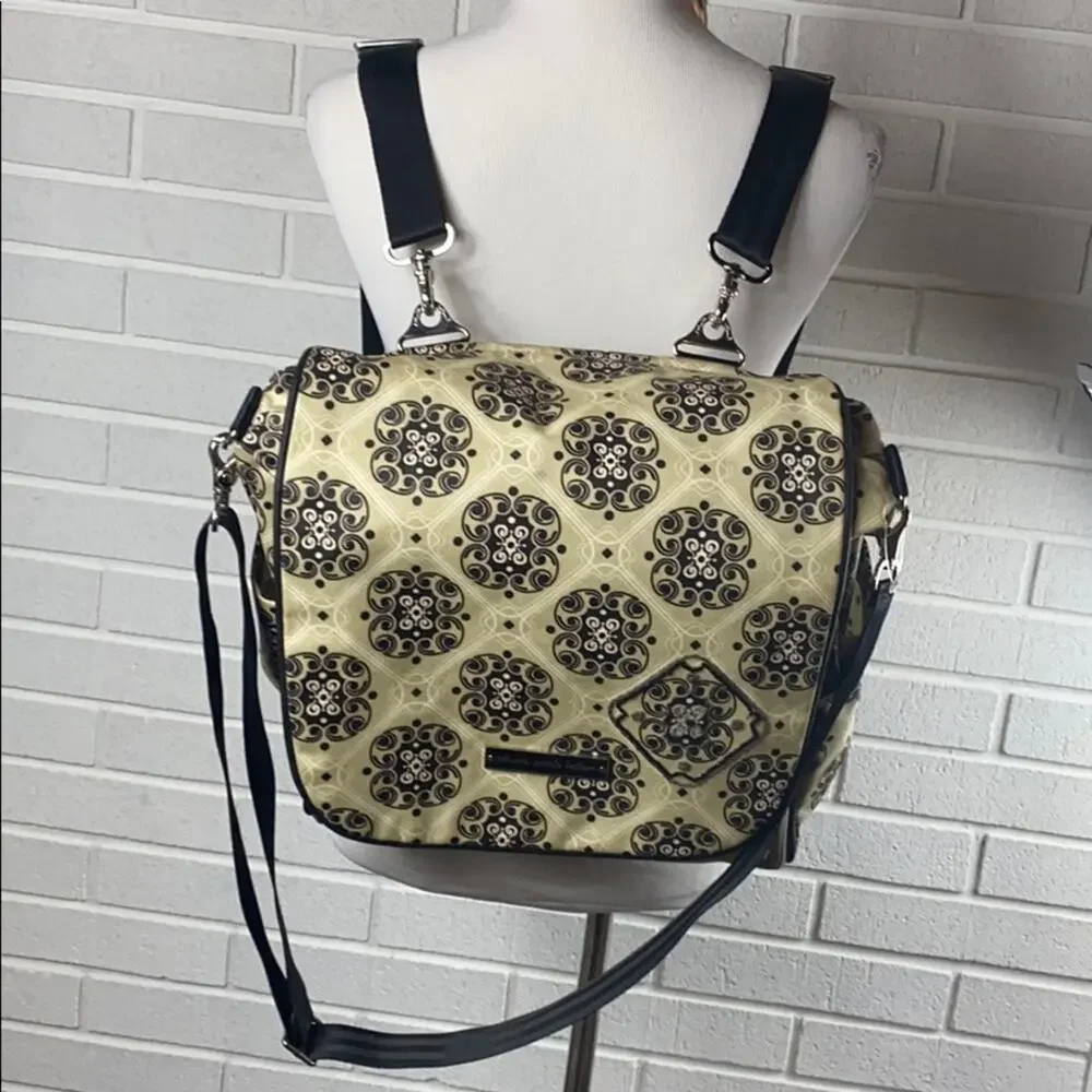 Petunia Pickle Bottom Tan & Black  Print Front Flap Diaper Bag